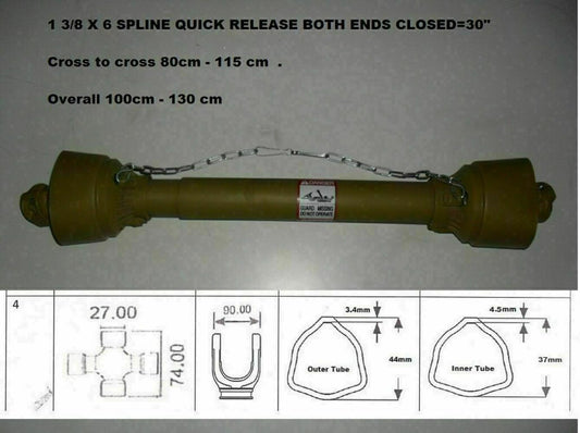 Agricultural PTO Shaft With Safety Cover - (35 HP - 64 HP @540RPM) 500 MM Length | B & Z Tailshafts