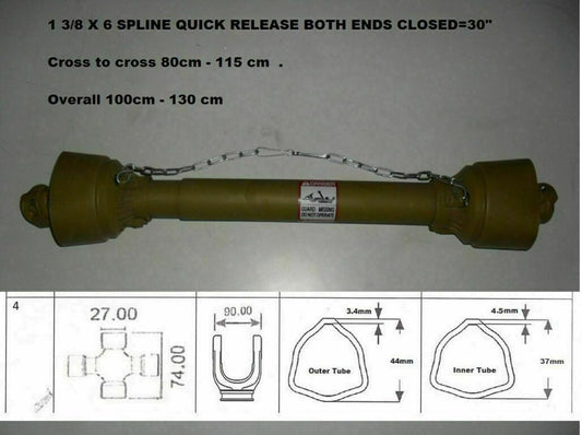 Agricultural PTO Shaft With Safety Cover - 95 HP @ 540RPM 1100mm Length New | B & Z Tailshafts
