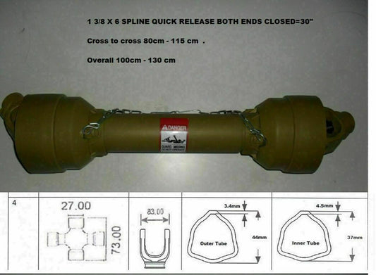 Agricultural PTO Shaft With Safety Cover - 35 HP @ 540RPM 1100 MM Length | B & Z Tailshafts